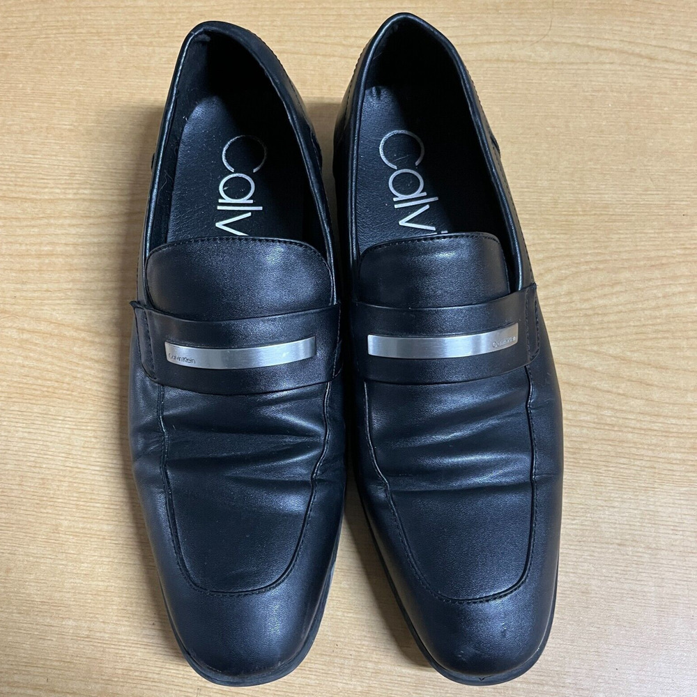 Calvin Klein Shoes Mens Dress Loafers Black Leather Casual Slip On Size 9